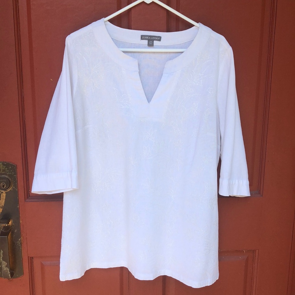 Linen V-Neck Texture Paisley Tunic